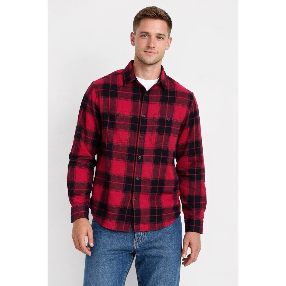 NWT Cottagecore Old Navy Shirt Mens XL Red Plaid Long Sleeve Flannel Button Up